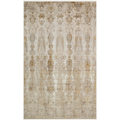 Tapis de couloir luxueux, 2,6 x 9,8 pi | 100% viscose / acrylique, hauteur de poils de 0,3 po | Tissé à la machine, 200 000 points de fil | Conception élégante beige et or, facile à nettoyer avec aspirateur et détachant | Parfait pour les intérieurs élégants