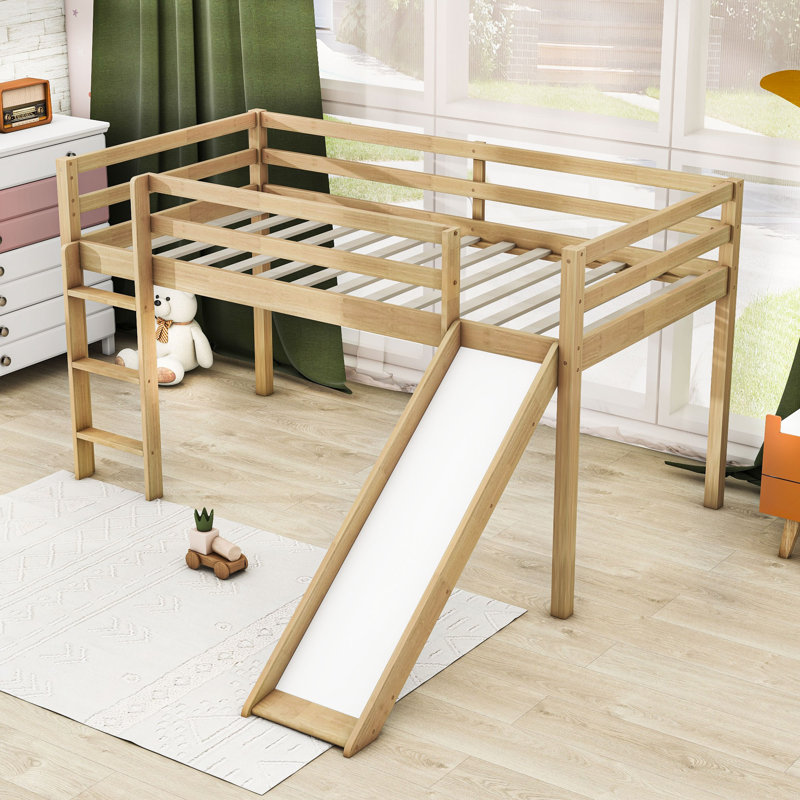 Lit mezzanine simple avec glissade et échelle Kenara, Chêne blanc