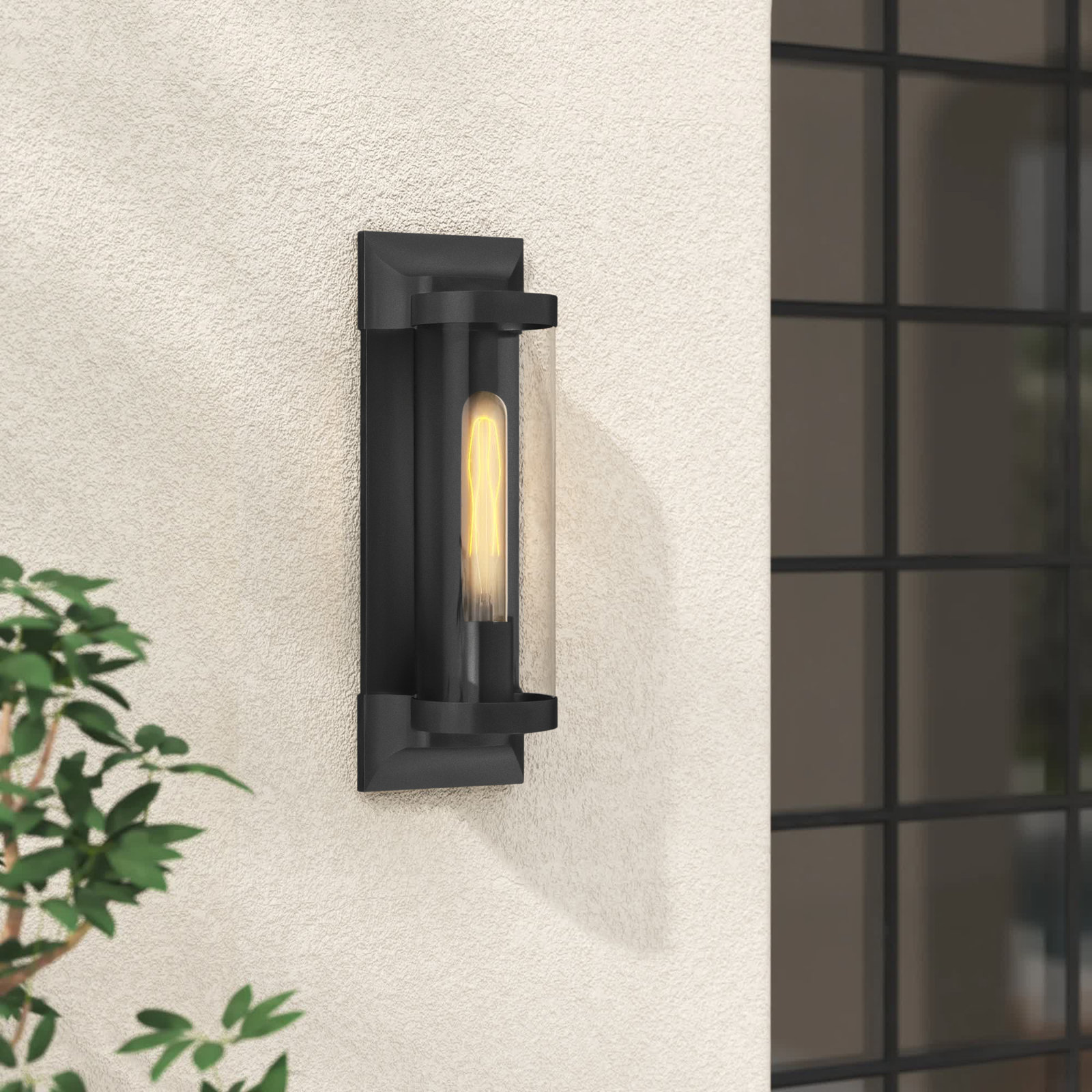 Jill Single Light Cylinder Outdoor Aluminum Wall Light, Textured Black, 14" H x 4.5" W x 4.5" D