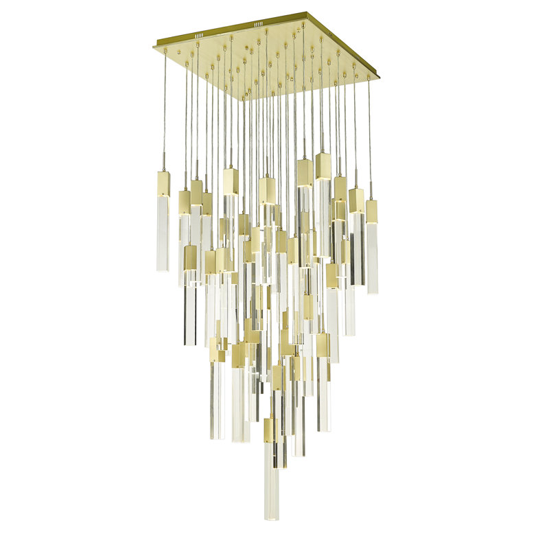 41 - Light Chandelier, Brushed Brass, Clear Glacier