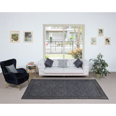 Tapis turc moderne 5,6 x 9,7 pi de style floral fabriqué à la main