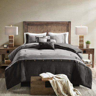 Édredon en faux suède pour très grand lit - gris, 7 pièces, tissu gris lavé à la machine