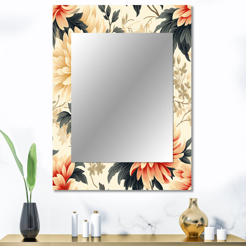 Elkview rétro vert et beige Dahlia - miroir décoratif floral, miroir mural de chalet, impression d'art en métal