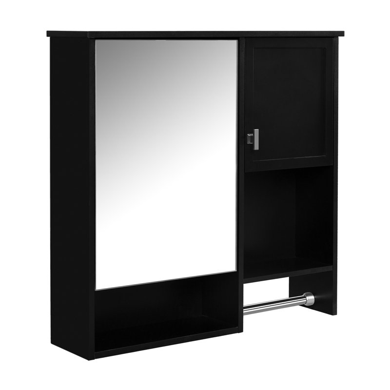 Armoire de salle de bain murale avec miroir, Noir, H 28,74 po x l 29,52 po x P 7,12 po