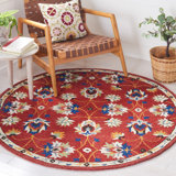 Caleesi Micro-Loop Hand Tufted Wool/Cotton Floral Rug in Rust/Beige/Blue