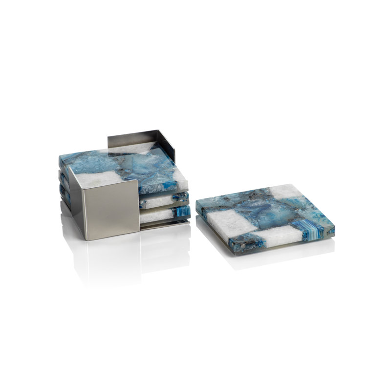 Ensemble de sous-verres avec porte-verres, bleu