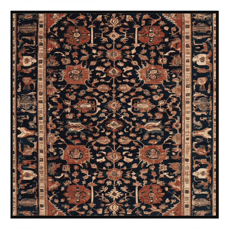 Tapis persan noir lavable à la machine, Carré 4 pi
