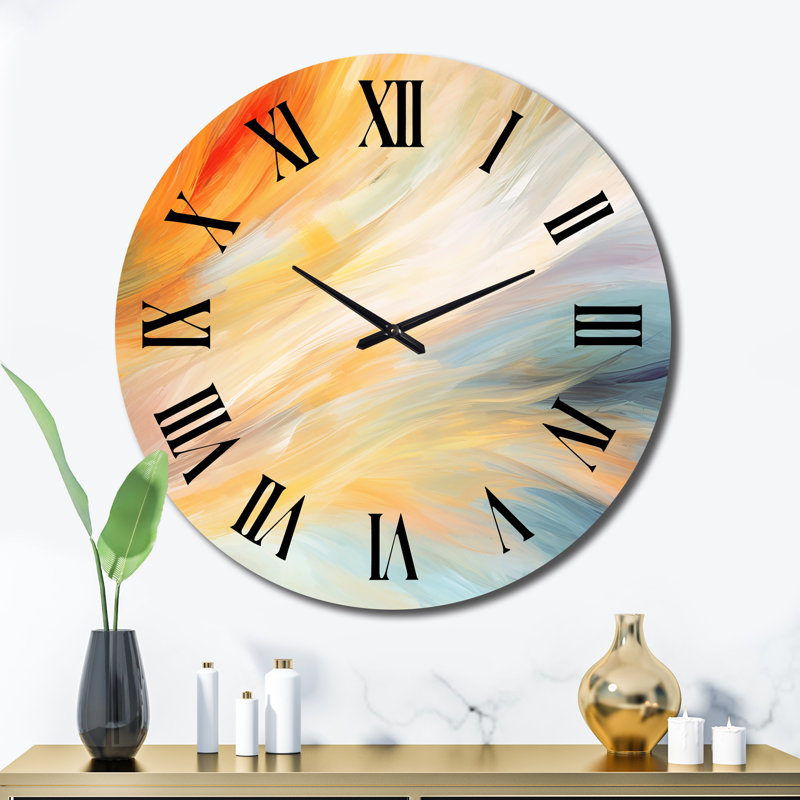 Horloge murale, décor abstrait bleu vague orange - vague rétro bleue et orange élégance I, Très large