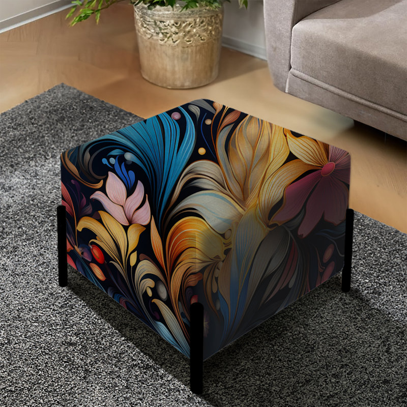 Blue And Pink Flowers Cosmic Harmony - Floral Square Ottoman