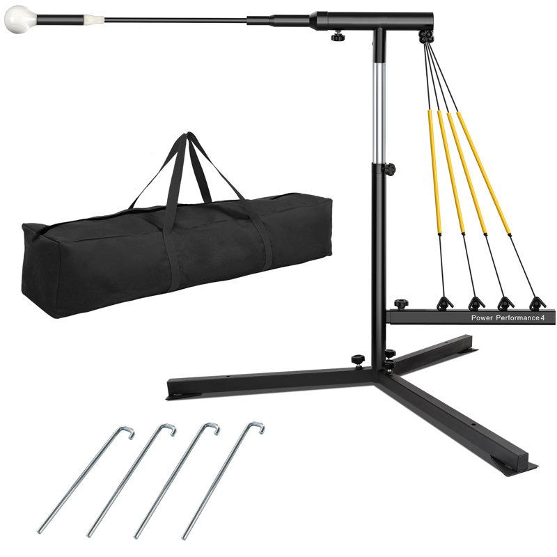 Baseball Softball Swing Trainer avec 4 bandes de puissance, équipement d'entraînement de baseball à réinitialisation automatique, baseball frappeur, réglable en hauteur 31-47 pouces Softball Swing Trainer améliore la puissance, la vitesse