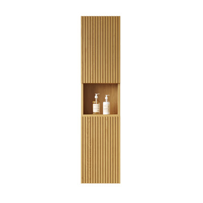 Armoire de salle de bain 59 po avec portes et tablettes - rangement étroit en chêne pour les salons