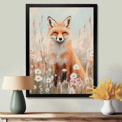 Daisy Meadow Watch - Reproduction d'art sur toile encadrée avec un renard