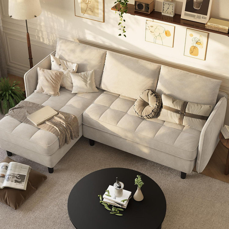 Canapé modulaire en L avec rangement caché, petit canapé en chenille pour les appartements