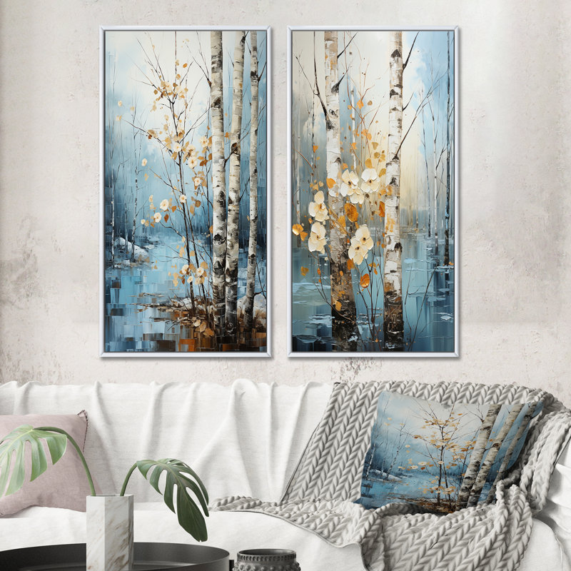 Birch Woods Winter Whispers - ensemble de 2 reproductions, Cadre blanc, H 20 po x l 24 po