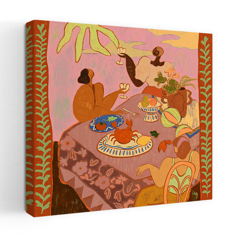 Luncheon With The Ladies Abstract Colorful Vibrant Crab Fruit Summer Wall Art Print 1 Piece Wrapped Canvas Wall Art