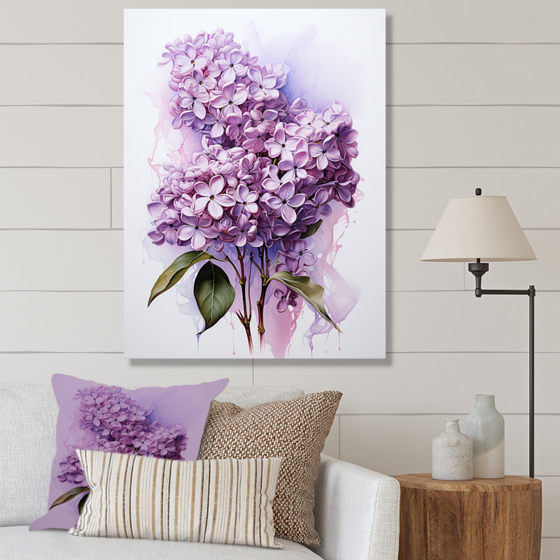 Élégant bouquet de lilas sur toile, H 32 po x l 16 po x P 1 po, Toile tendue