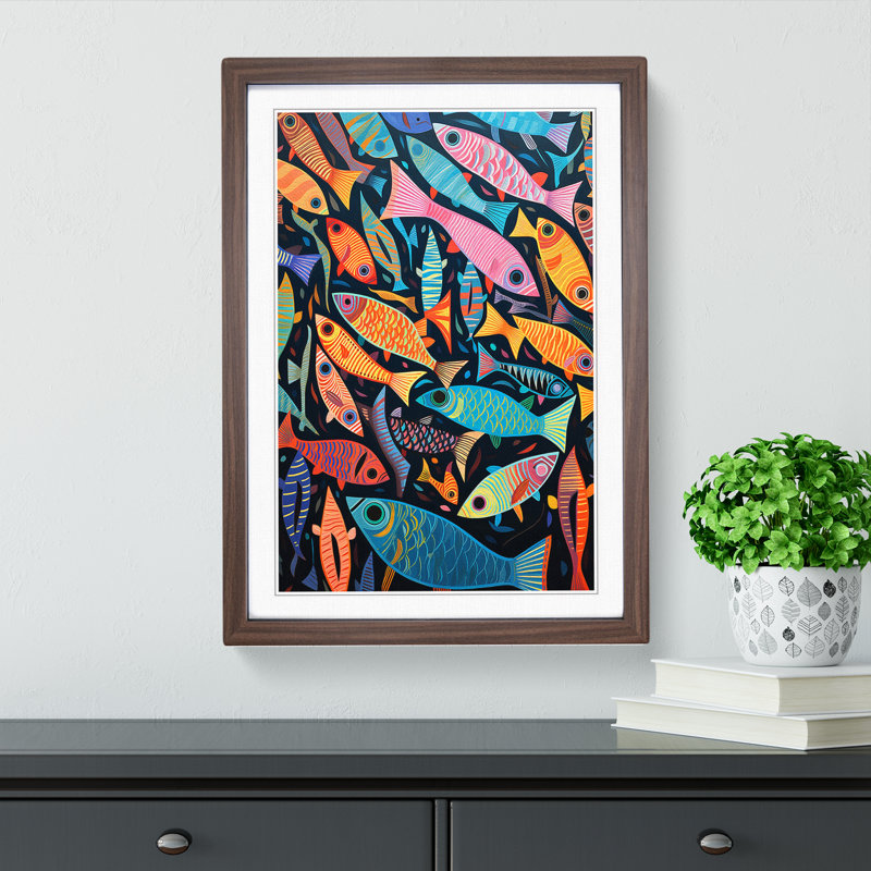 Fish Op - Single Picture Frame Print on Wood, Walnut, 64cm H x 46cm W x 2cm D