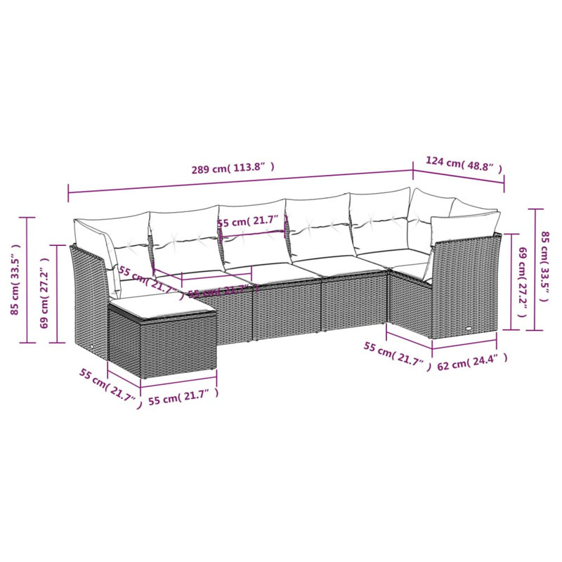 Vidaxl Garden Sofa Set  PE Rattan, Powder-Coated Steel, Fabric