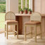 Ensemble de 4 tabourets de bar en bois avec dossier en rotin naturel