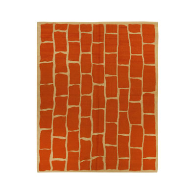 Tapis contemporain en laine tissé à plat orange Oidipous