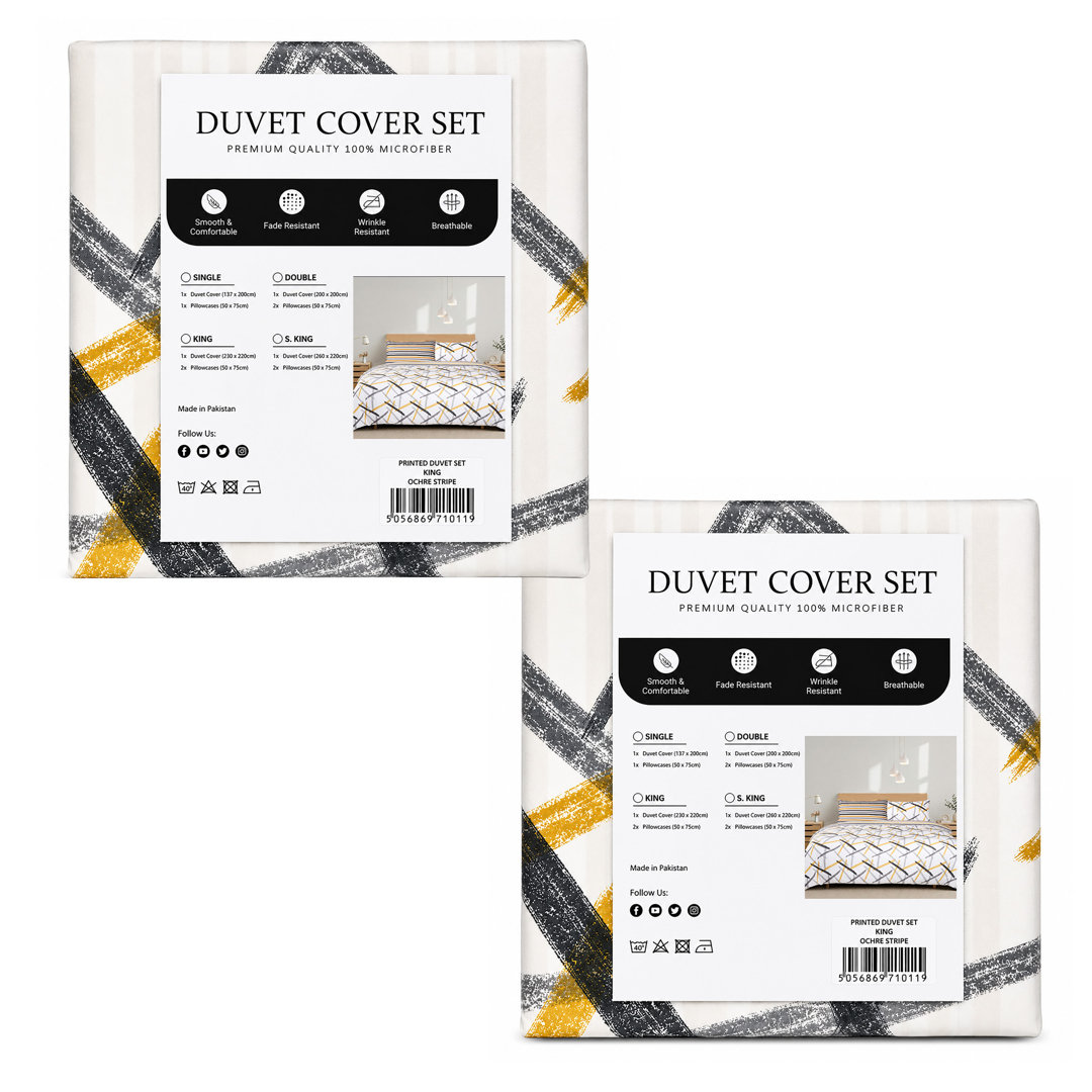 Aspire Homeware Ochre Abstract Stripe Duvet Cover Set (Pack of 2)