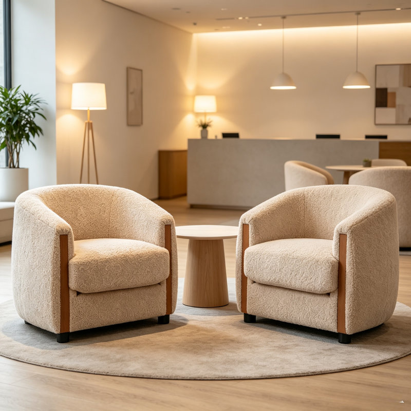 Fauteuil en tonneau incurvé 31,9 po, fauteuil rembourré en molleton Teddy, Oatmeal