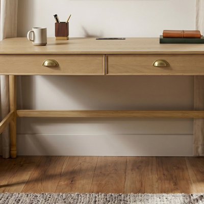 60" Modern Mango Wood Writing Desk with Drawers - Natural Finish, Multi-Functional Workstation
