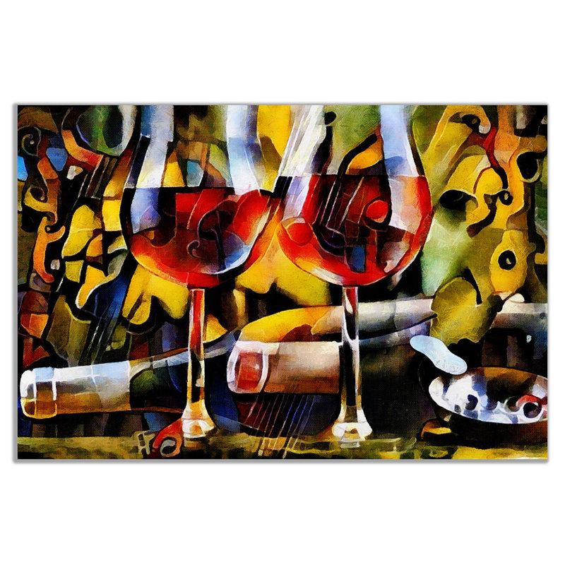 Kitchen Wines Cubism - Wrapped Canvas Print, 51cm H x 76cm W