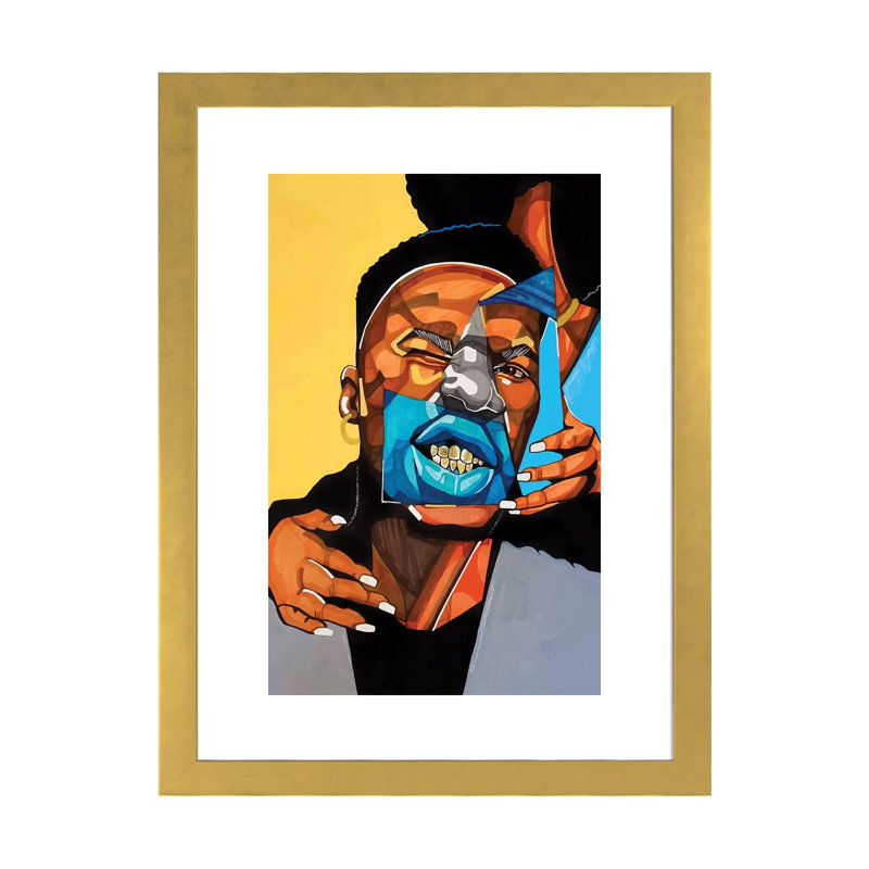 Dents dorées - impression d'art graphique, Blanc, Toile avec cadre en bois beige, H 24 po x l 32 po x P 1 po