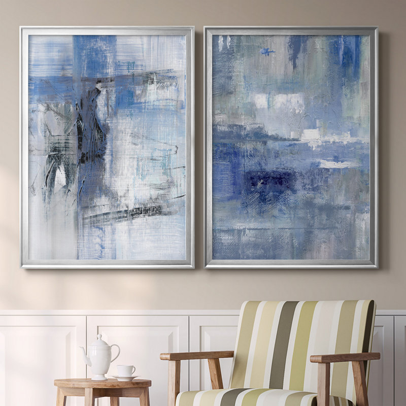 Reflections in Indigo - Ensemble de 2 peintures sur toile encadrées, Argent, H 26,5 po x l 73 po x P 3 po