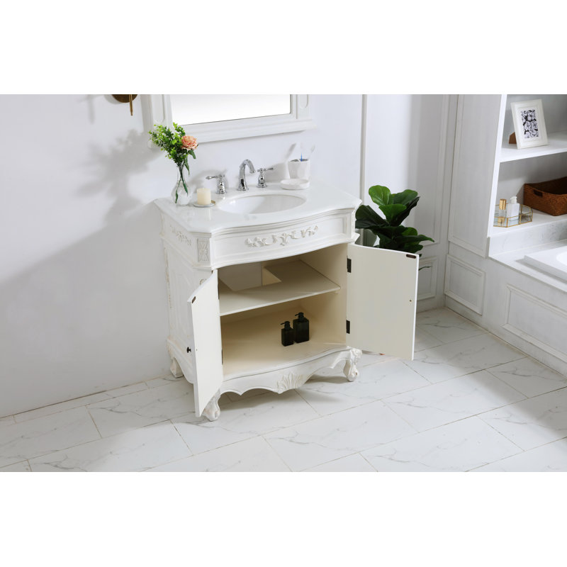 Ensemble de meuble-lavabo simple Lunette, Blanc antique, Ivoire blanc, 32"