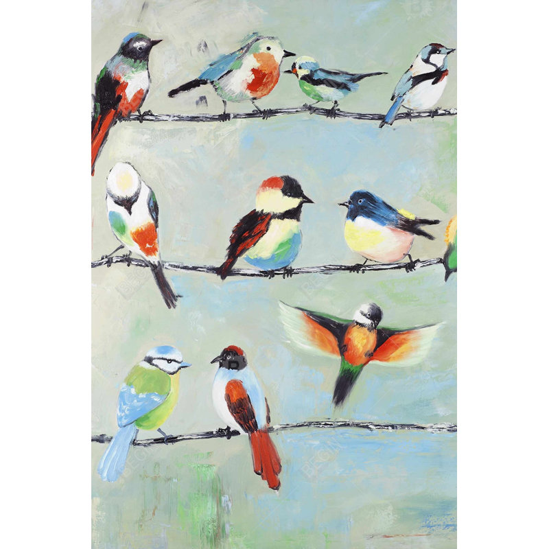 «Petits oiseaux colorés abstraits», H 36 po x l 24 po
