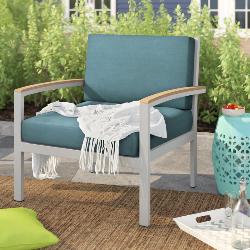 Travira Cushion Lounge Chair, Ice Blue, Tekwood Natural