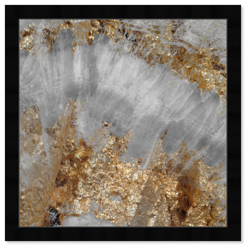 «Gold and Silver Abstract Geode» par Oliver Gal - reproduction, H 14 po x l 14 po, Cadre noir