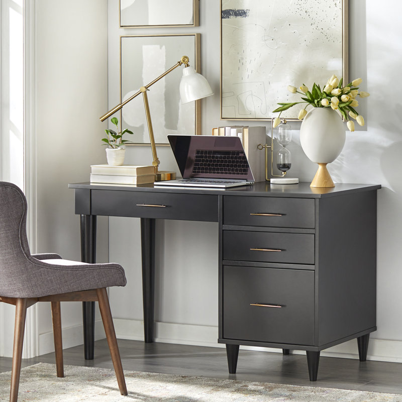 Solid Wood Base Writing Desk, Black