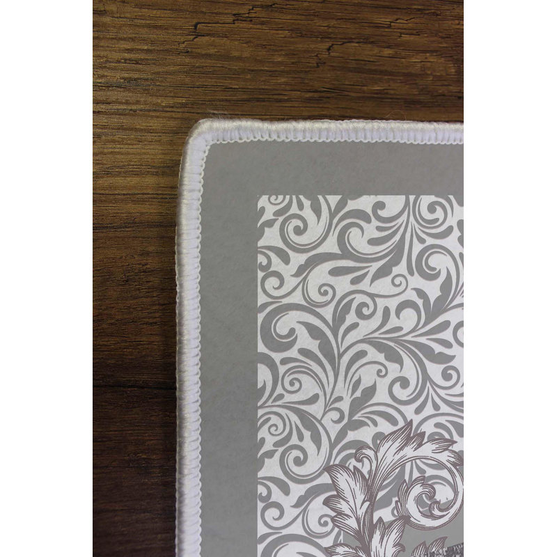 Tapis oriental gris en polyester tissé à plat à la machine Ayon, Rectangle 2 pi 7 po x 3 pi 11 po
