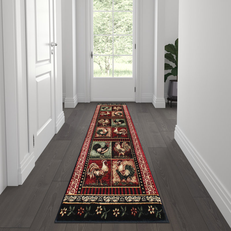 Betria Rustic Cabin Style Vintage Rooster Themed Area Rug, Runner 2' x 7'
