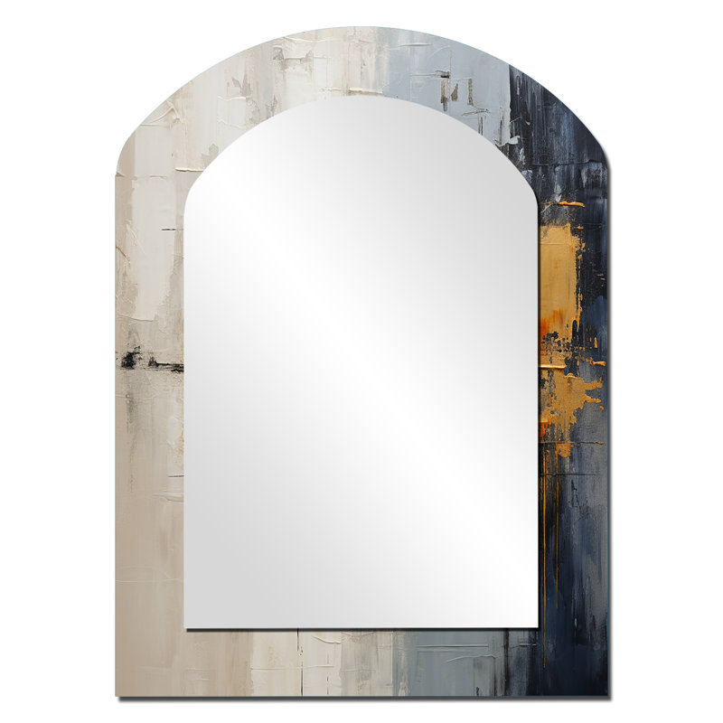 Abstract Cityscape II - Abstract Collages Arch Wall Mirror, Modern Asymmetrical Decorative Mirror, Printed Metal Art