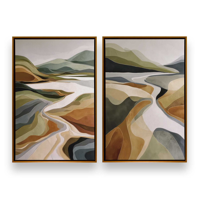 Golden Valley, ensemble de 2 impressions, Cadre flottant doré poli, 30 po x 20 po