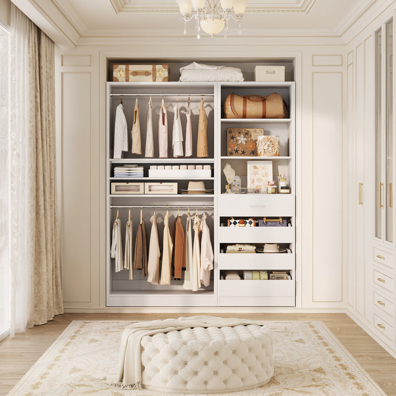 Système d'organisation l 57 po avec tiroirs et tringles de suspension, Blanc