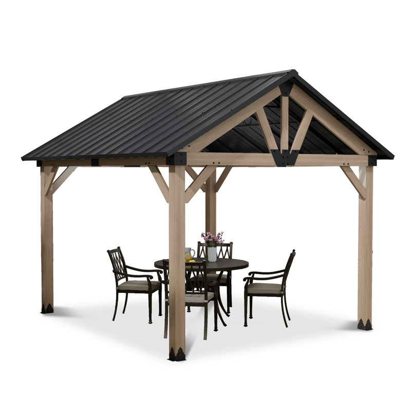 10'x12' Cedar Wood Frame Gazebo with Black Steel Gable Roof