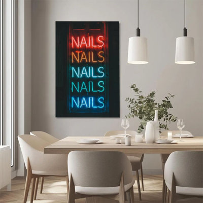 1Pc Framed Canvas Poster Print Neon Sign, NAILS Text Repeated in a Row, Minimalist Style Wall Art Decor, Perfect for Room Decor Living Room Bedroom Office Kitchen Bathroom Home Decor, Ideal Home Wall Decoration Gift
