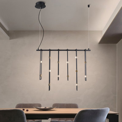 Modern Black Slim Frame Industrial Adjustable Chandelier with Brass LED Globes, 15W, 3000K