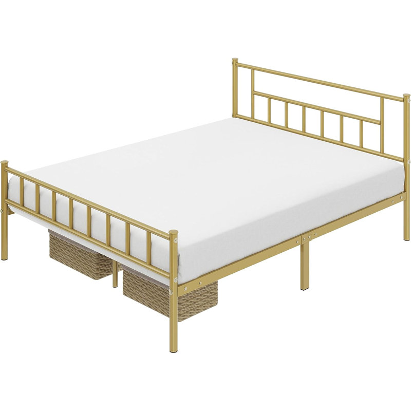 Delaenie Metal Platform Bed, Queen, Antique Gold