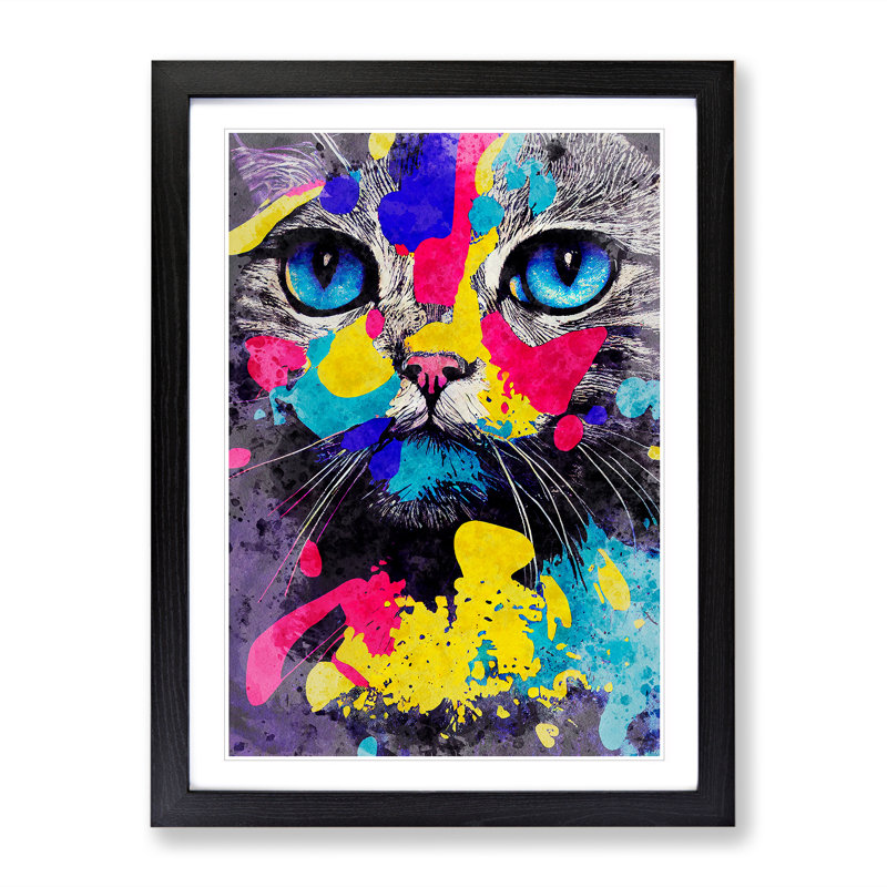 Catt Paint Splash No.5 - Print, 66cm H x 48cm W x 2cm D, Black Framed, White