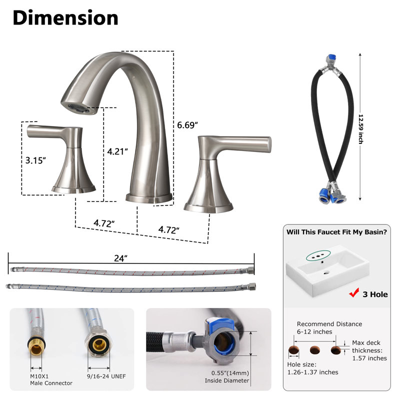 Widespread 2-handle Bathroom Faucet with Drain Assembly, Brushed Nickel