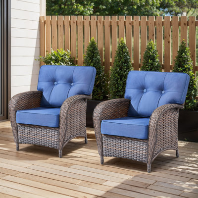 Fiorillo All-Weather Wicker Outdoor Lounge Chair With 5" Thick Cushions For Patio (Set Of 2)