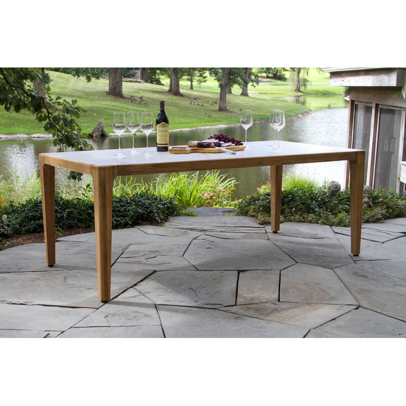 Cava 78.5" Teak & Sintered Stone Outdoor Dining Table, Monte Bianco