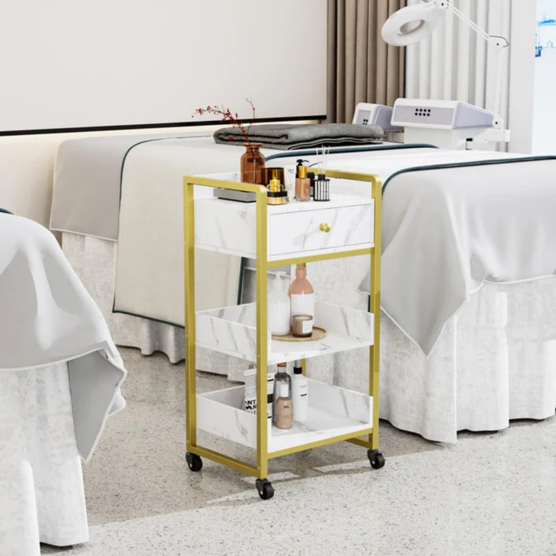 Rolling Utility Trolley Cart With 1 Drawers 2 Trays