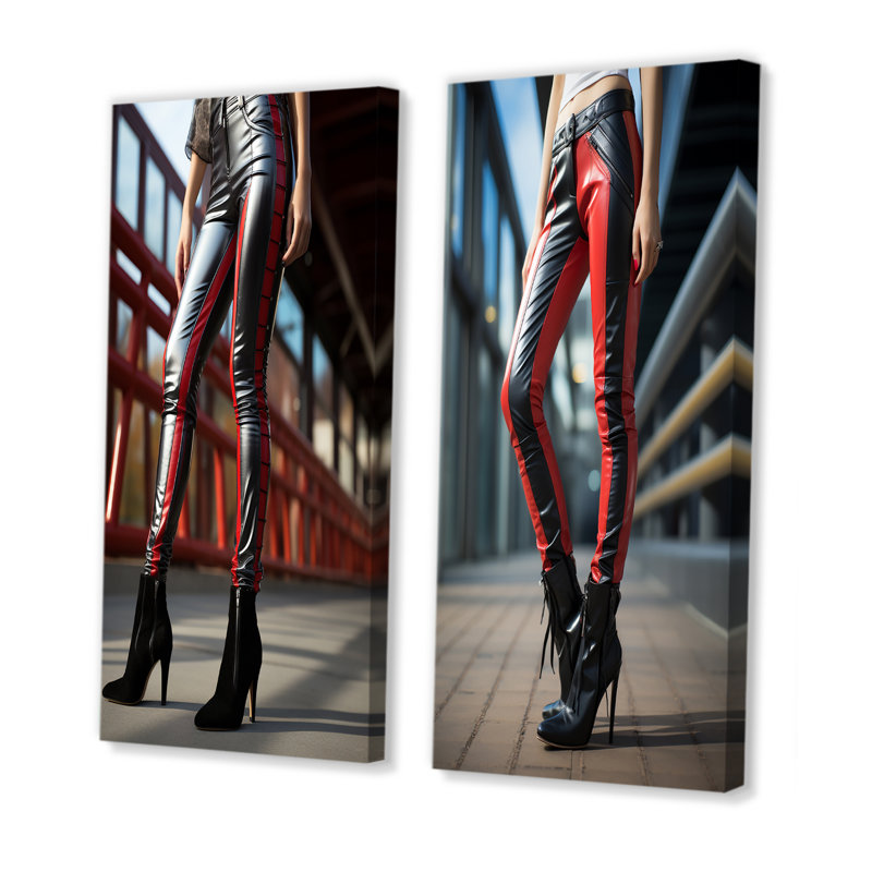 «Sensual Black Leather Pants» - Ensemble de 2 impressions sur toile femme, Toile tendue, H 28 po x l 25 po